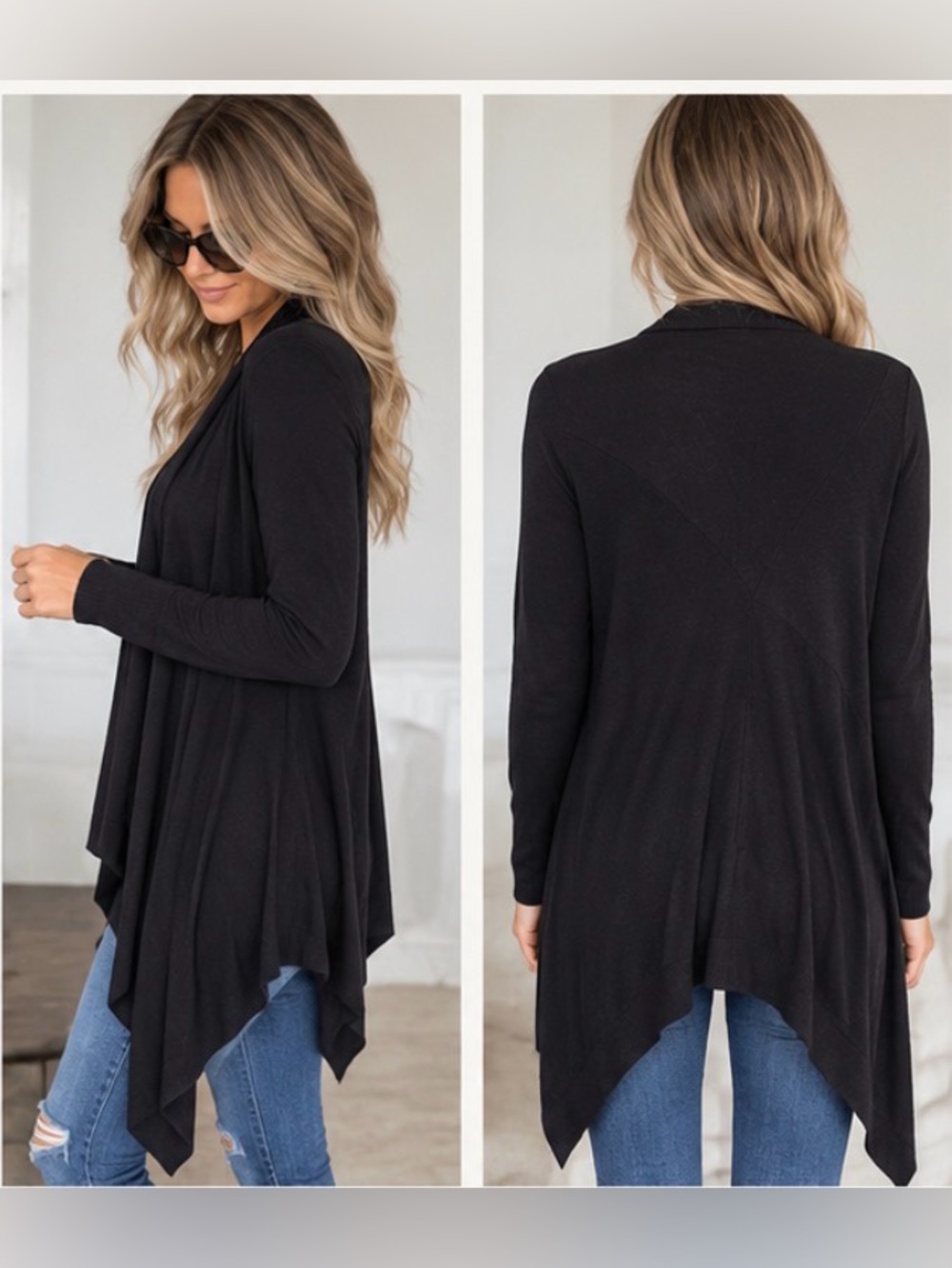 Worthington Black Open Front Draped Cardigan Sweater Size Small - Picture 2 of 6